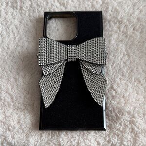 Flaunt Elite Black Square Rhinestone Bow Brilliance iPhone 15 Pro Max Case
